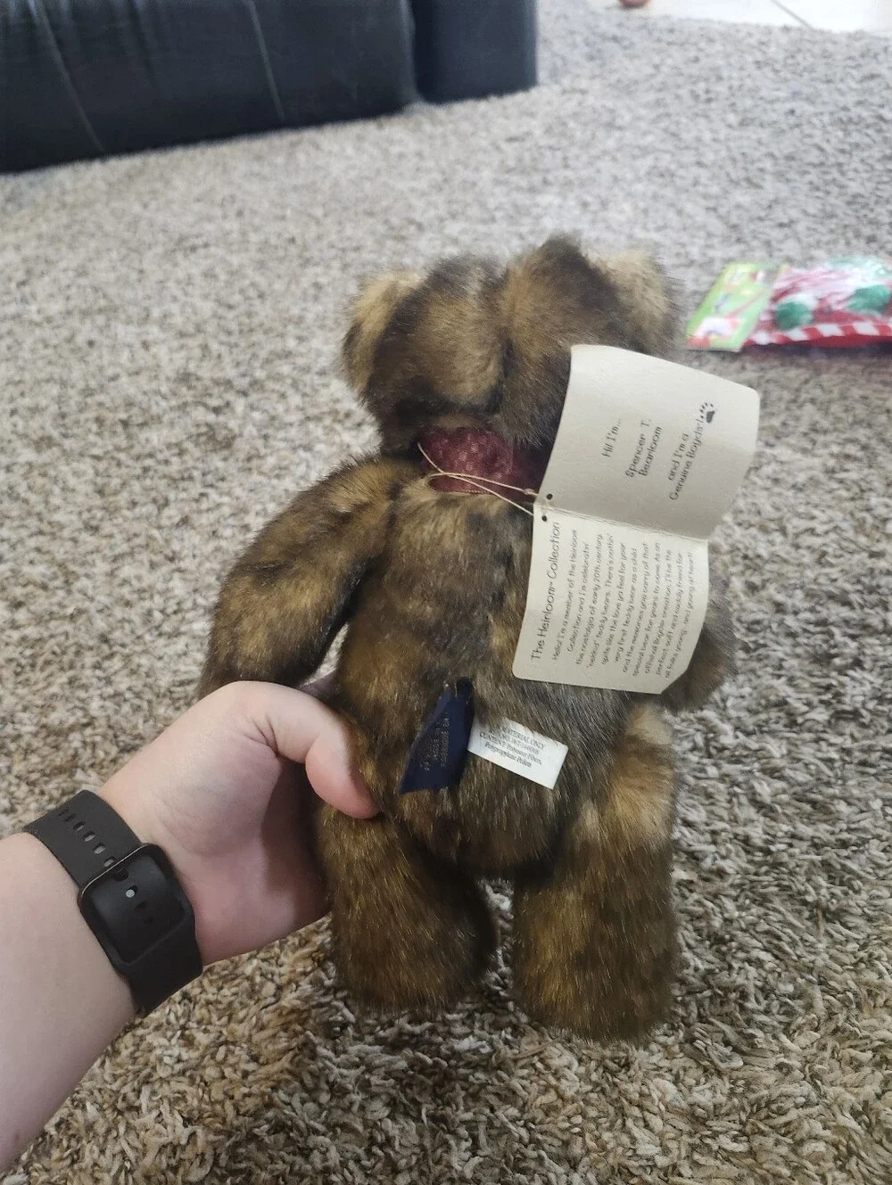 Boyds Bears Brown Faux Fur Bear with Burgundy Ribbon